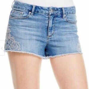 JESSICA Simpson Uptown Highrise Washed Blue Floral Embroidered Denim Jean Shorts